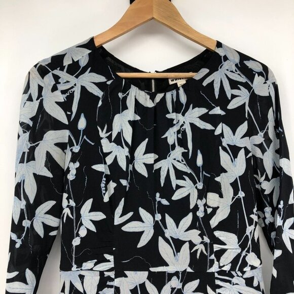 Whistles Silk Bodycon Long sleeve Black Blue Botanical floral Zipper back  Dress - Picture 6 of 16